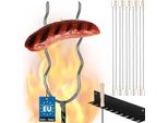 Kotarbau® Spiedini Per Barbecue Forchetta Per Barbecue Filo D'acciaio Spiedini Da Campeggio 130Cm Set Di 10 Pezzi + Gancio Manico In Legno Accessori Per Barbecue Forchetta Per Salsicce Spiedini Ondulati Spiedini Per Salsicce Gadget Per Barbecue Spiedini Da Campeggio Lungo