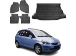 Set Di Tappetini E Fodere Per Il Bagagliaio Per Honda Jazz 2001-2008 In Gomma Tpe Nero 5X