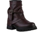 Van Hill Donna Stivali Biker Leggermente Foderati Stivali Stivaletti Fibbie Scarpe 841796, Colore: Borgogna, Taglia: 37