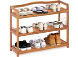 Costway Scarpiera A 3 Livelli In Legno D'acacia, Scarpiera Con Ganci In Metallo, Per Scarpe Fino A 12-18 Paia, Ripiano In Piedi 74 X 26 Cm