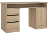 Dmora Scrivania Shanshan 55X126X75.6H Cm Marrone Rovere, Un'anta 3 Cassetti