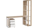 Dmora Scrivania Etienne 79.6X184.2X204.7H Cm Bianco, 5 Vani Un Cassetto