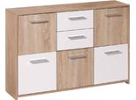 Dmora Credenza Dvega 30X115X77H Cm Marrone Quercia, Apertura Battente E Scorrevole 5 Ante