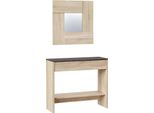 Dmora Mobile Da Ingresso Alwin 33X92X79H Cm Marrone Rovere, Specchio Incluso Un Cassetto