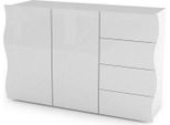 Dmora Credenza Aksa 40X124X81H Cm Bianco Lucido, 4 Cassetti 3 Vani Italy