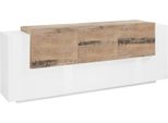Dmora Credenza Akirum 45X220X86H Cm Bianco Lucido, Apertura Battente E A Ribalta 5 Ante Italy