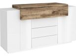 Dmora Credenza Arbon 45X160X86H Cm Bianco, 3 Cassetti 4 Vani Italy