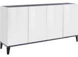 Dmora Credenza Ashley 40X160X82H Cm Bianco Lucido, Apertura Push Pull 4 Ante Italy