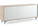 Dmora Credenza Aminda 45X184X77H Cm Bianco, Apertura Push Pull 6 Vani Italy