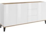 Dmora Credenza Abic 40X160X82H Cm Bianco Lucido, 3 Cassetti 4 Vani Italy