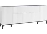 Dmora Credenza Amour 40X200X82H Cm Bianco Lucido, Apertura Push Pull 6 Ante Italy