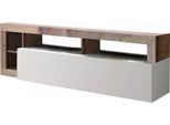 Dmora Mobile Porta Tv Arkangel 42X184X58H Cm Bianco Lucido, Apertura A Ribalta 6 Vani Italy