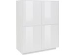 Dmora Credenza Ara 41X100X126H Cm Bianco Lucido, Apertura Battente 4 Ante Italy