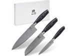 Shiori 3-Set Kuro Murō + Santoku + Sifu - Set Di Tre Coltelli In Acciaio Damasco