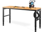 Succebuy Banco Da Lavoro Regolabile In Altezza 122 Cm L X 61 Cm P X 97 Cm H Tavolo Da Garage Capacità Di Carico 900 Kg Prese Piano In Legno Duro Struttura In Metallo Pedane Ufficio Casa