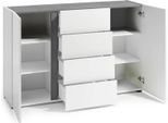 Dmora Credenza Ernesta 38X140X92H Cm Bianco Lucido, 4 Cassetti 6 Vani Italy