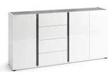 Dmora Credenza Baveno 38X180X92H Cm Bianco Lucido, 4 Cassetti 6 Vani Italy