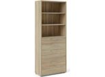 Dmora Credenza Aritzo 40X89X221.5H Cm Marrone Quercia, Apertura Scorrevole 4 Cassetti