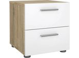 Dmora Comodino Fedora 40X40.25X42.3H Cm Marrone Quercia, Maniglie Incluse Colore Struttura Bianco