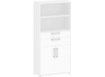 Dmora Credenza Albidona 40X89X185.5H Cm Bianco, Apertura Battente E Scorrevole 2 Ante