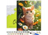 Oh Art! Dipingere Con I Numeri Animali Gatto 40X50 Cm Tela Con Cornice 33 Colori Acrilici 3 Pennelli - Per Bambini E Adulti - Set Per Il Fai Da Te Gatto Fiori