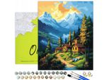 Oh Art! Dipingi Per Numeri Paesaggio Montagne Casa 40X50 Cm Tela Con Telaio In Legno 33 Colori Acrilici 3 Pennelli Set - Per Adulti E Bambini- Quadro Fai Da Te