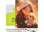 Oh Art! Pittura Con I Numeri Bambini Con Cane - Ragazza In Inverno 40X50 Cm Con Cornice, 27 Colori Acrilici E Set Di Pennelli Per Adulti E Ragazzi