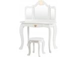 Tavolino Per Bambini HW65299WH Con Sgabello E Specchio Estraibile, Tavolino Per Bambini Con Cassetto, In Legno, 80X42X106 Cm, Bianco