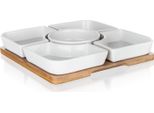 Set Di 6 Pezzi (5Xciotole, 1 Vassoio) 24,5X24,5X4,5Cm Porcellana/Bambù Brillante