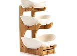 Adeldream Supporto Per Torta Di Frutta, Secchiello Per Frutta In Ceramica A Più Livelli, Macedonia A Più Livelli Con Supporti In Legno, Resistente, Per La Decorazione Di Cucina, Verdura, Frutta, Snack (2 Livelli, Bianco)