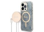 Zestaw Guess Gubpp14Lh4Eacsb Custodia+ Caricatore Iphone 14 Pro 6,1 Niebieski/Blu Custodia Rigida 4G Stampa Magsafe