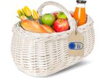 Creative Home Cestino In Vimini Con Manico Bianco | Cesto Funghi, Picnic | 45X32X34 Cm | Cesto Decorativo Intrecciato A Mano | Salice Naturale