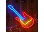 Luce Led Neon, Applique Decorativa, Chitarra, Rosso Giallo Blu, Circa 40 X 19 X 2 Cm