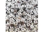 Perline Con Lettere, 500 Pezzi, 4X7 Mm, Argento Con Nero, Rotonde, Mix Di Lettere