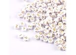Perline Con Lettere, 250 Pezzi, 4X7 Mm, Bianco Con Oro, Rotonde, Mix Di Lettere