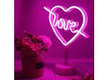 Luce Led Neon, Lampada Da Appoggio Decorativa, Cuore Con Freccia Love, Rosa, Circa 26 X 32 X 8,5 Cm