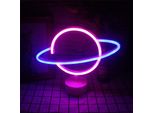 Luce Led Neon, Lampada Da Terra Decorativa, Pianeta, Blu Rosa, Circa 30 X 24,5 X 8,5 Cm