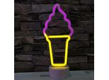 Luce Led Neon, Lampada Da Appoggio Decorativa, Gelato In Coppa, Giallo Rosa, Circa 13 X 30 X 8,5 Cm