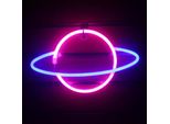 Luce Led Neon, Applique Decorativa, Pianeta Rosa Blu, Circa 36,5 X 20 X 2 Cm