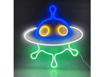 Luce Led Neon, Applique Decorativa, Astronave Ufo Verde Colorata, Circa 40 X 38 X 2 Cm