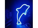Luce Led Neon, Luce Decorativa A Batteria Usb, Blu Delfino, Circa 33 X 17 Cm