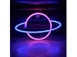 Luce Led Neon, Luce Decorativa A Batteria Usb, Pianeta Rosa Blu, Circa 30 X 17,5 Cm