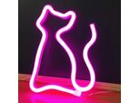 Luce Led Neon, Luce Decorativa A Batteria Usb, Rosa Gatto, Circa 17 X 23,5 Cm
