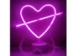 Luce Led Neon, Lampada Da Appoggio Decorativa, Cuore Con Freccia Rosa, Circa 24 X 28 X 8,5 Cm