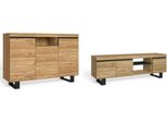 Set Naturale Sala Da Pranzo, Credenza-Mobile Tv 140Cm Rovere Nordic Nero