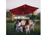 Jiubiaz Ombrellone Rosso Led Solare Ø350Cm Ombrellone Pensile Da Giardino Ombrellone Da Mercato Ombrellone A Manovella Balcone Alluminio Inclinabile