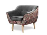 Gutto Luxi Poltrona Poltrona Reclinabile Grigio Motivo Grafico Poltrona Scandinava Imbottita Gambe In Legno Gambe Alte In Velluto Trapuntatura