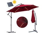 Fiqops Ombrellone Rosso Led Solare Ø350Cm Ombrellone Pensile Da Giardino Ombrellone Da Mercato Ombrello A Manovella Balcone Alluminio Inclinabile
