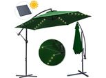Fiqops Ombrellone Verde Led Solare Ø300Cm Ombrellone Da Giardino Ombrellone Da Mercato Ombrello A Manovella Balcone Alluminio Inclinabile