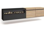 Mobile Tv Soggiorno, 200X35X45Cm, Per Tv Fino A 80", Camino Elettrico, Da Appendere, Rovere E Nero"